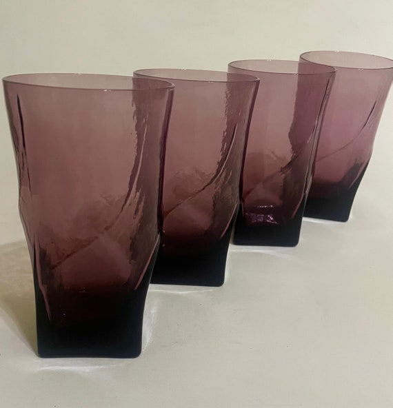 Morgantown Swirl Amethyst Drinking Glasses  Set of Four Juice or Beverage