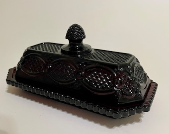 Avon Ruby Red Cape Cod Collection Covered Butter Dish