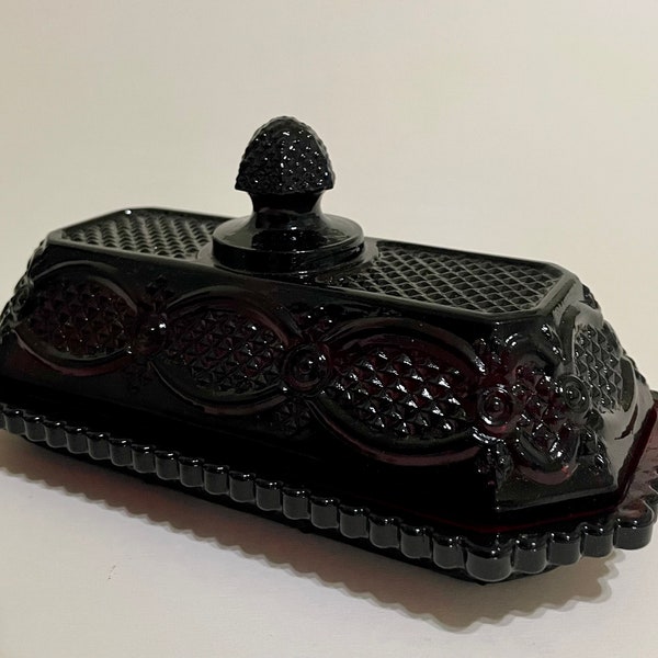 Avon Ruby Red Cape Cod Collection Covered Butter Dish