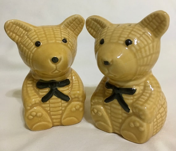Teddy Bear Salt and Pepper Shakers  Ceramic Vintage