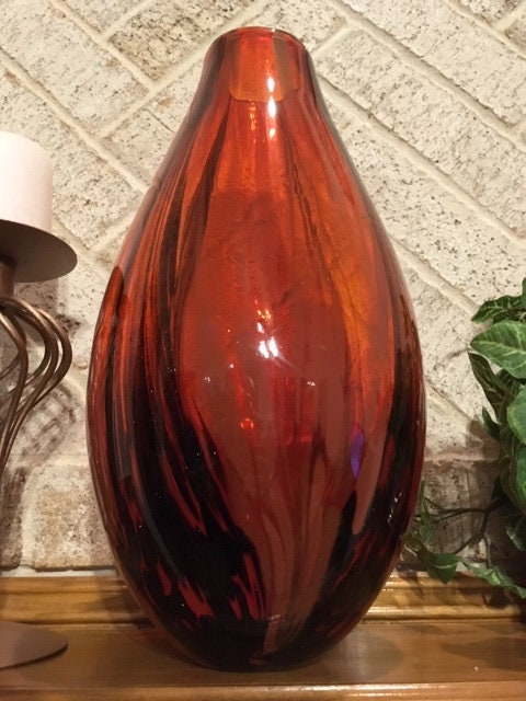 Tall Teardrop Vase Burnt Orange With Dark Sparkle Brown Vertical