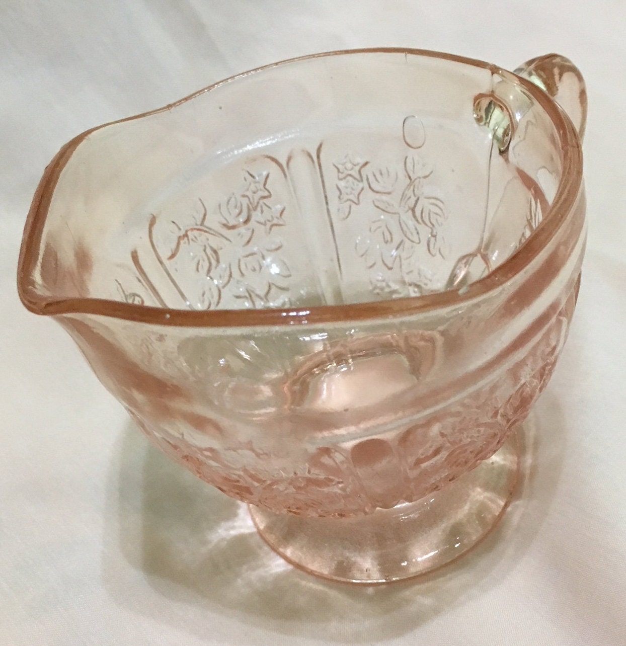 Pink Sharon Cabbage Rose, Federal Depression glass, Footed Creamer