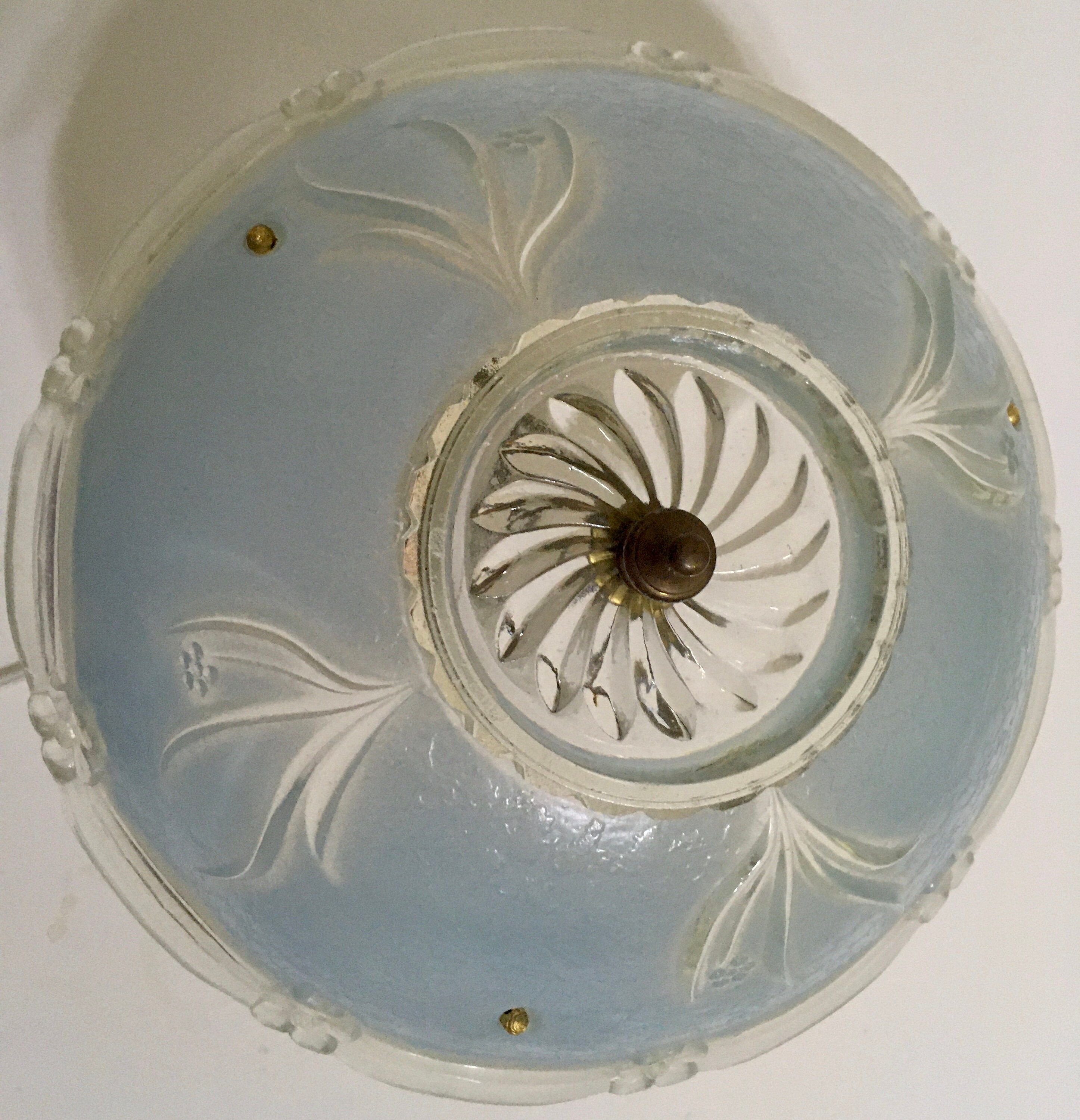 Vintage Lamp with Pastel Light Blue Glass Shade and Clear Glass Base