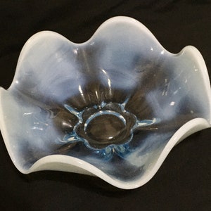 Duncan and Miller Canterbury Opalescent Blue Crimped Bowl 10.5 inch