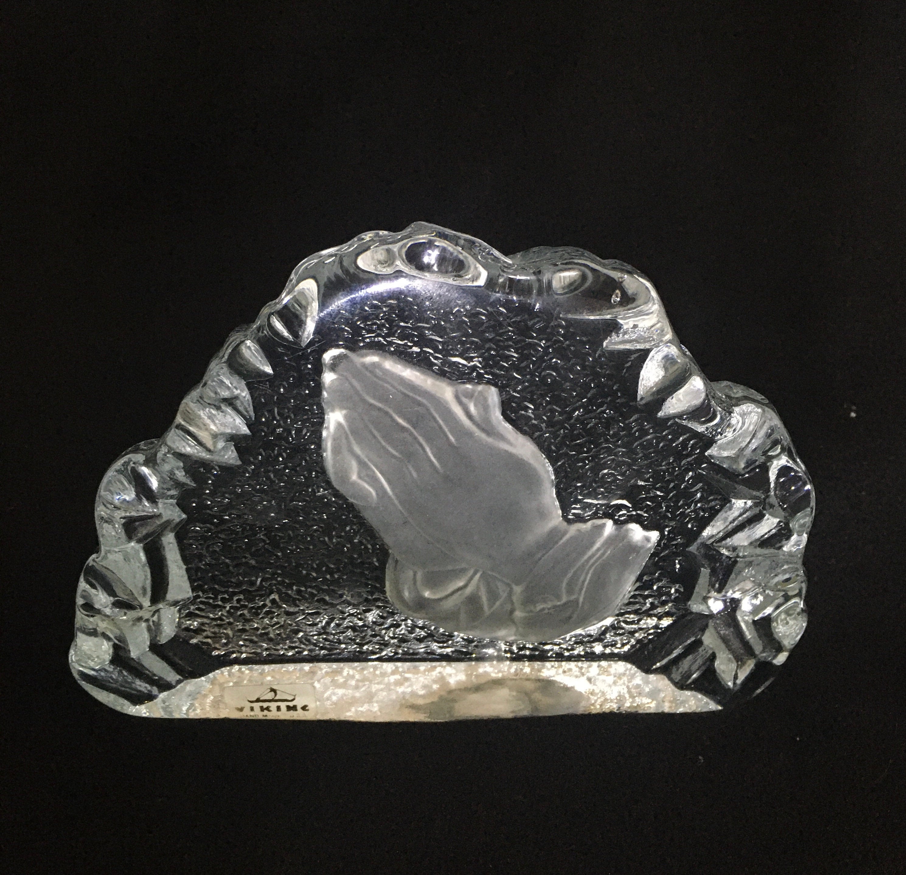 Viking Glass Company Praying Hands Glass Display Paperweight