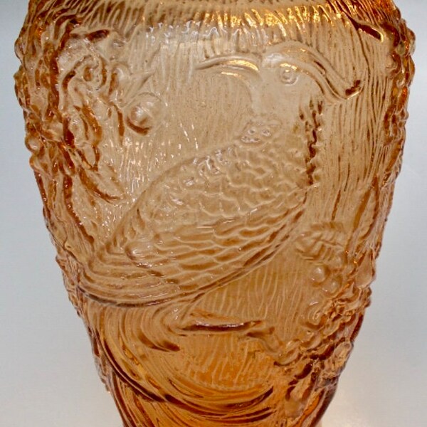Pink Depression Glass Bird of Paradise Pickle Jar Vase 9 1/2" Tall