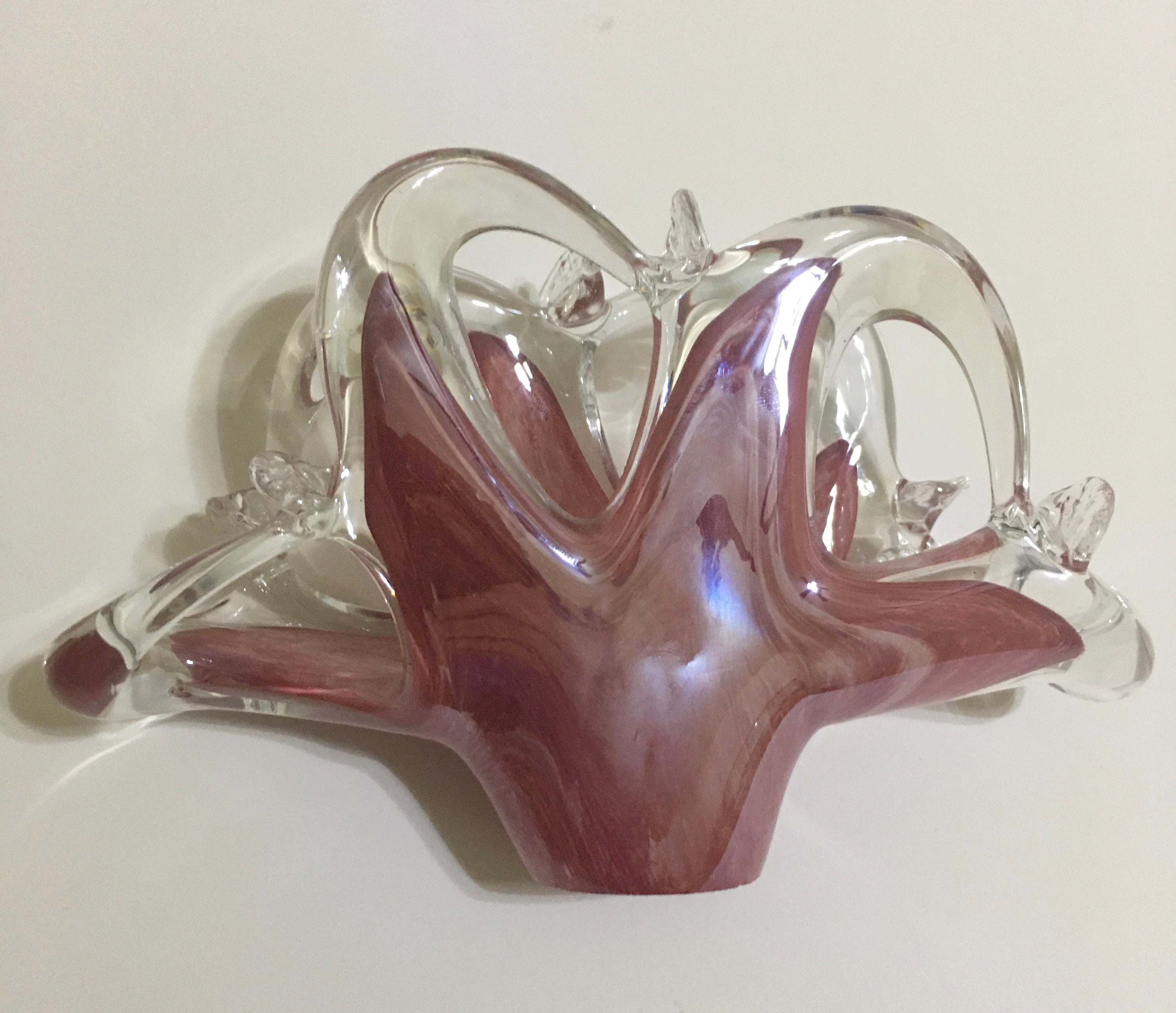 Murano Lavorazione Arte Pink Art Glass Napkin Holder