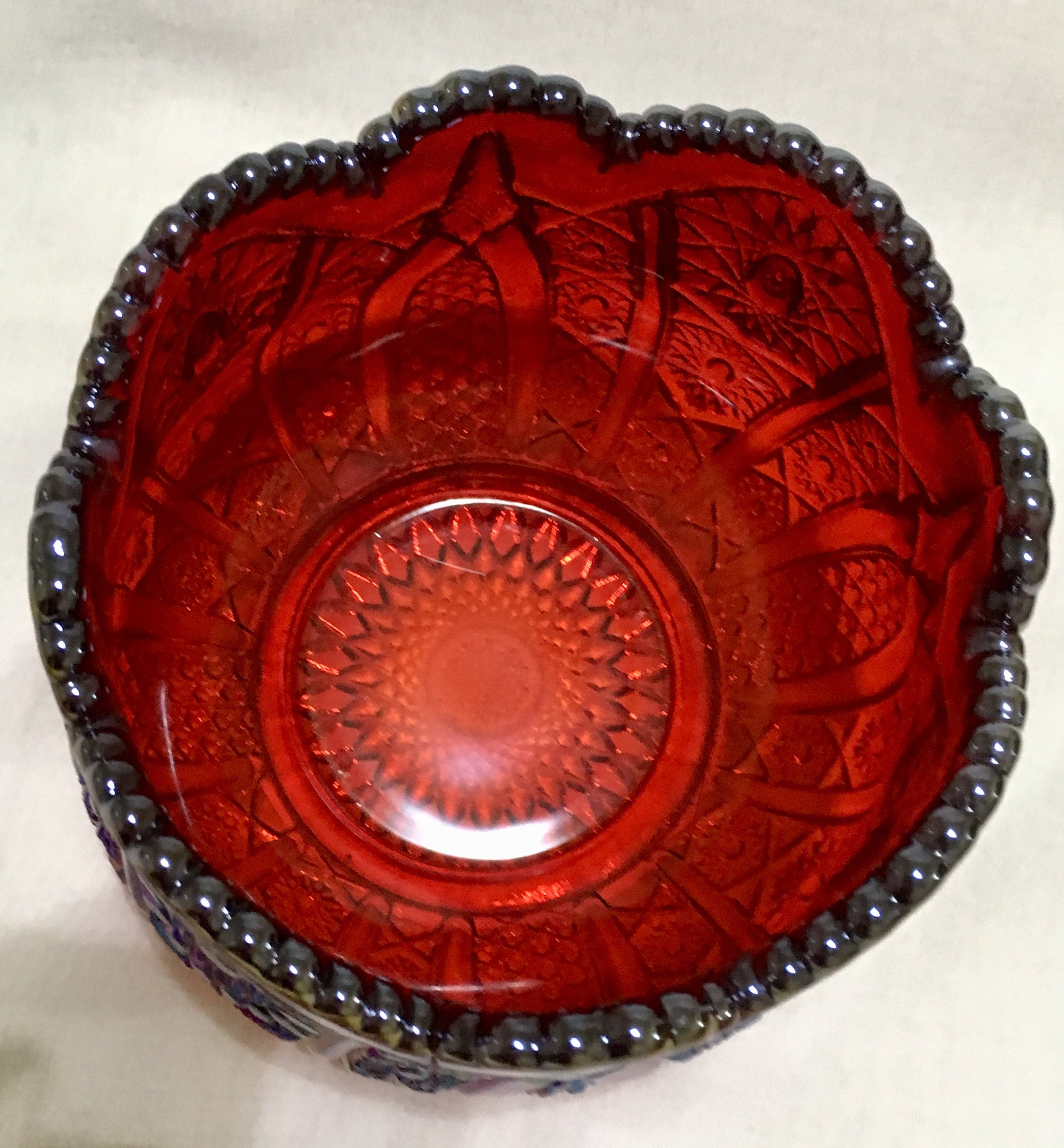 Vintage Indiana Glass Red Sunset Carnival Glass Heirloom Bowl Hobstar