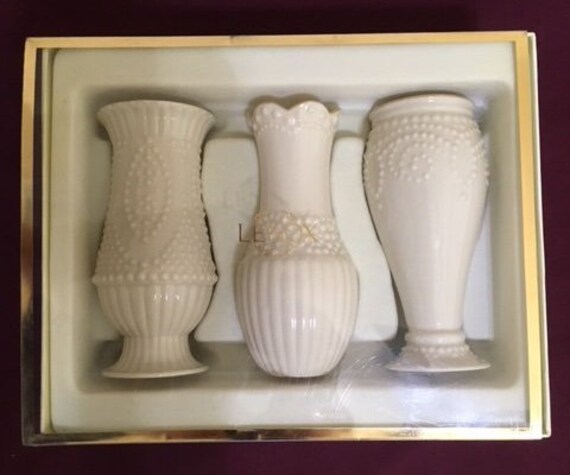 Classic Lenox Set Of 3 Beaded Vases New In Box Etsy