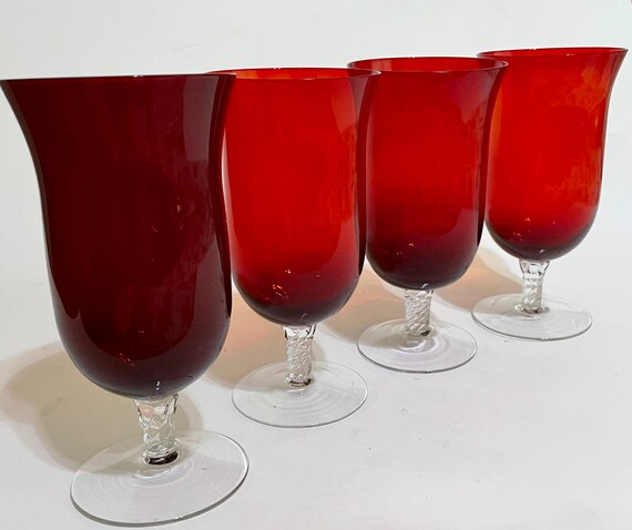 Ruby Red Ice Tea Glasses  Set of Four 7"