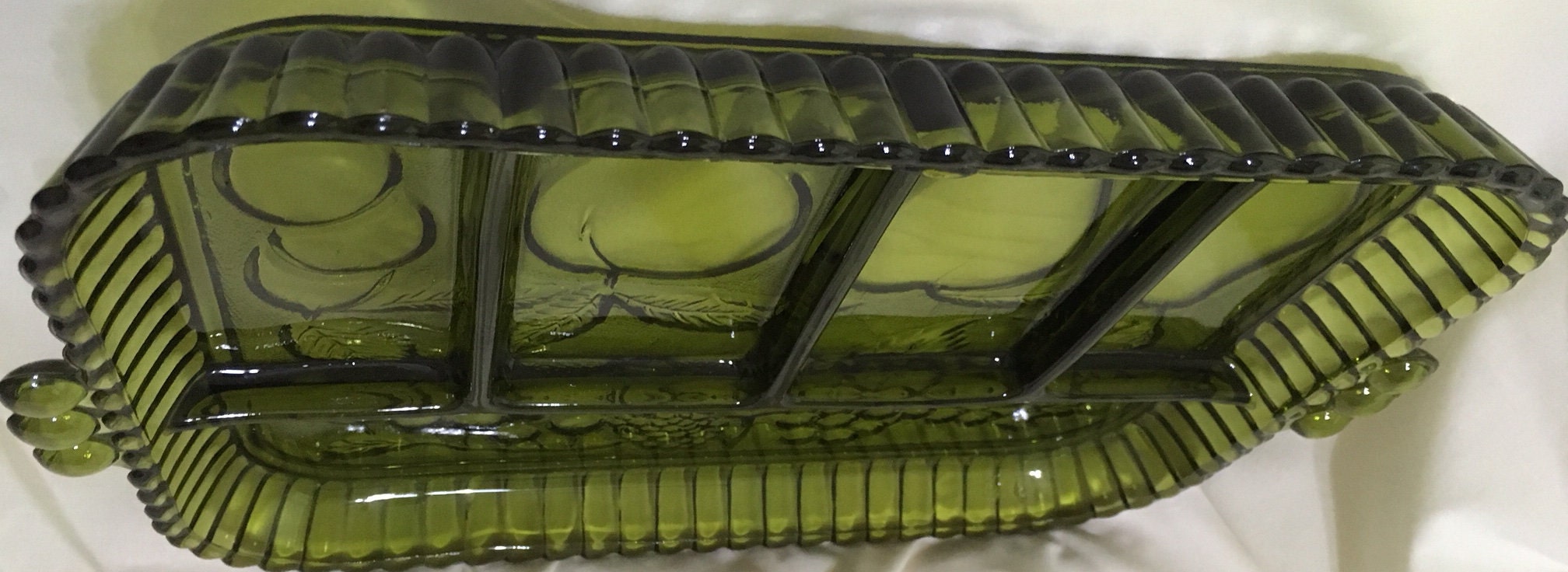Indiana Glass Green Glass Serving Tray, 5 Section