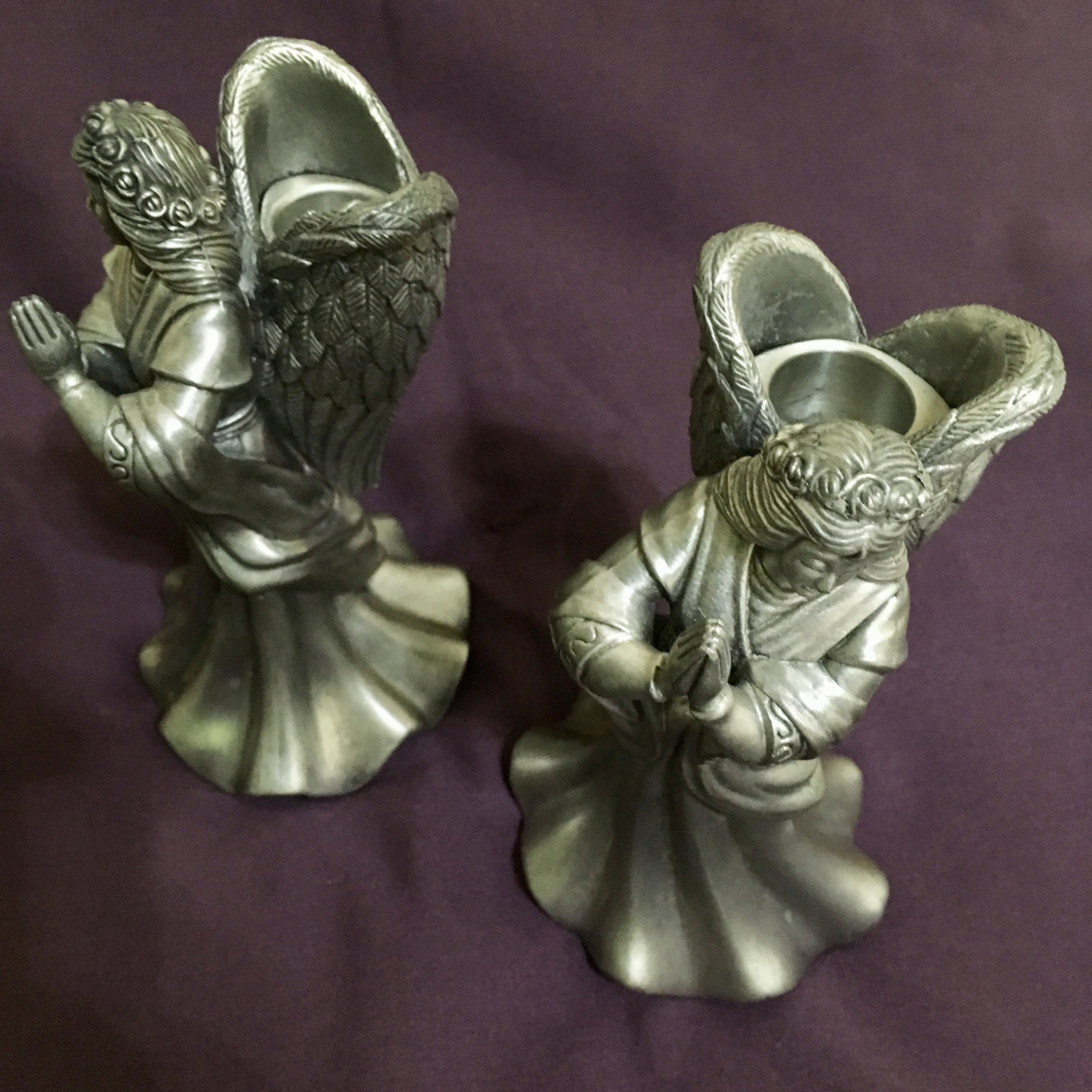Pewter Pair of Angel Candle Holders