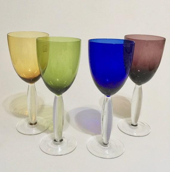 Circleware Tall 8.75 Wine Glass in Multi Color Tops and Ballooned Stem 