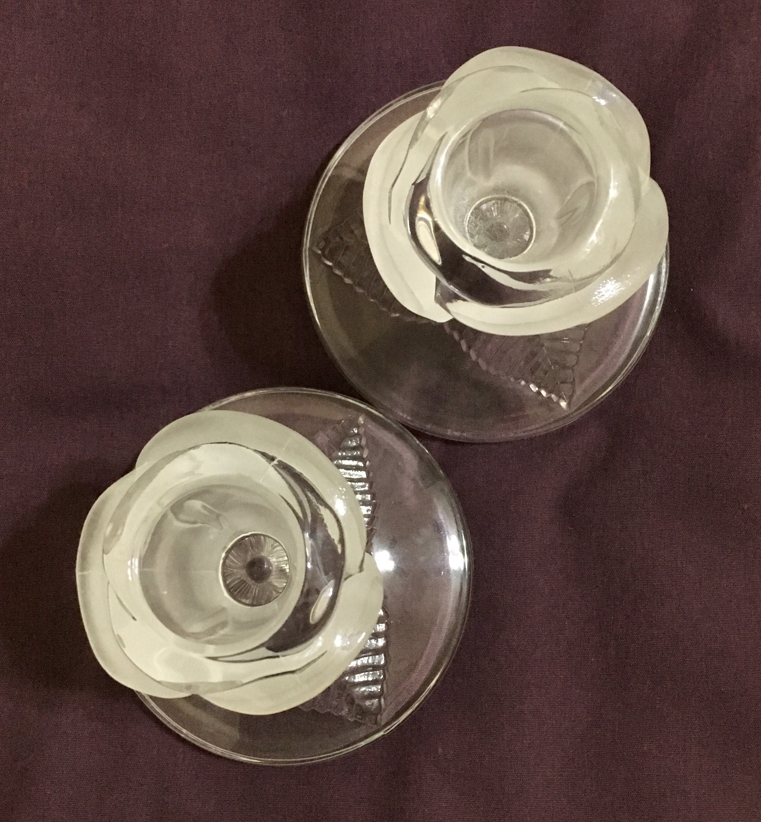 Frosted Rose Glass Candle Holders, Set of 2, Taper Candle Holders