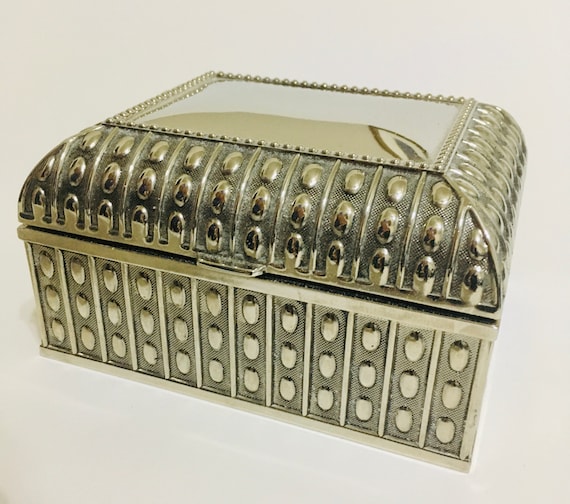 Beaded Antique Rect. Box, Silver Plated