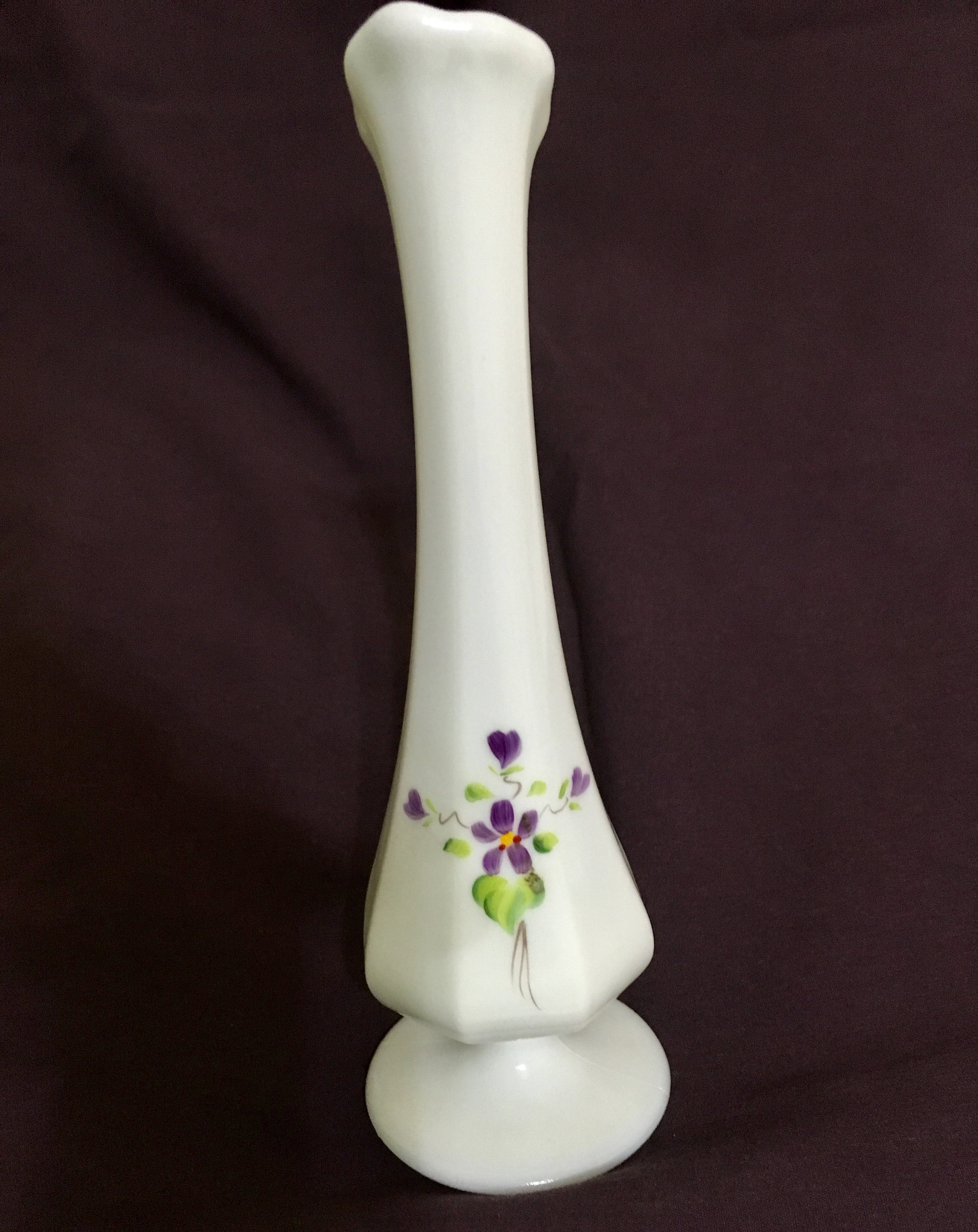 Fenton Art Glass Bud Vase 7 1/2 Milk Glass Hand Painted