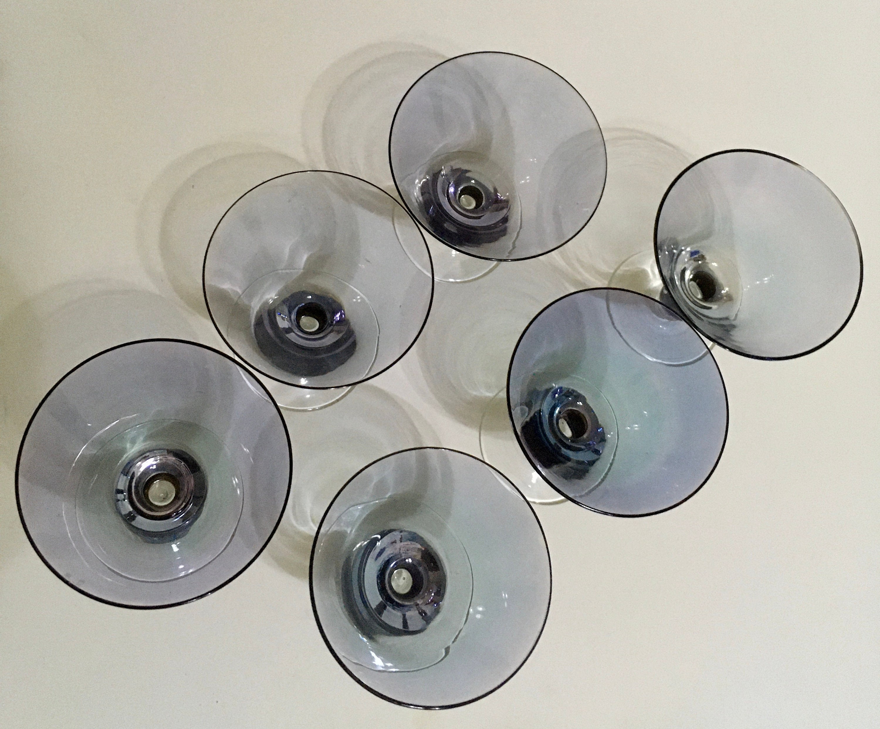 Krosno Poland Crystal Stemware Goblet Barware Iridescent Light Blue with Dark Carnival Ball Stem