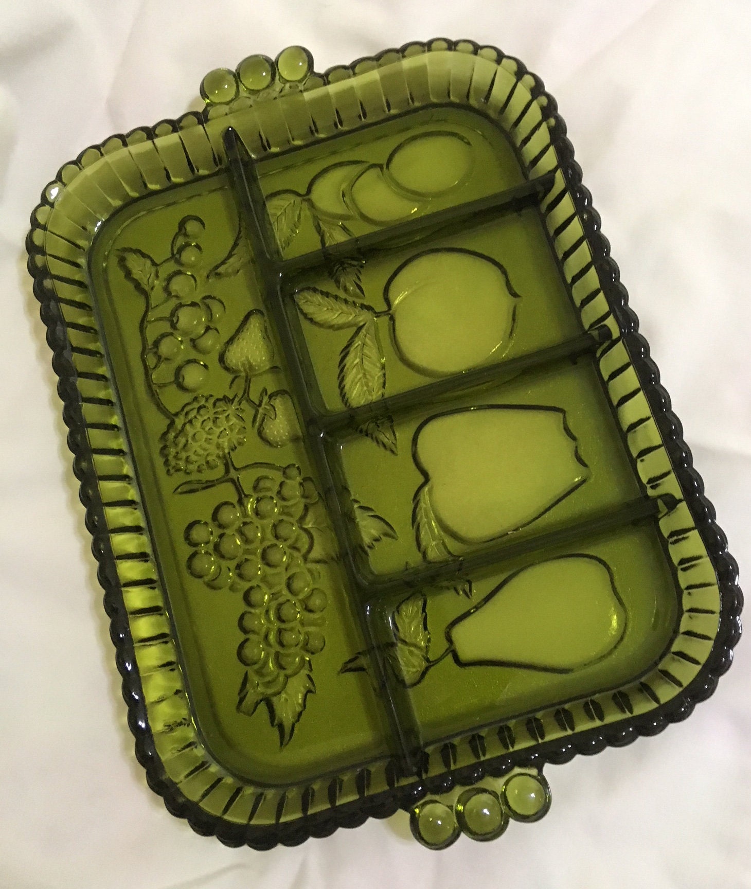 Indiana Glass Green Glass Serving Tray, 5 Section