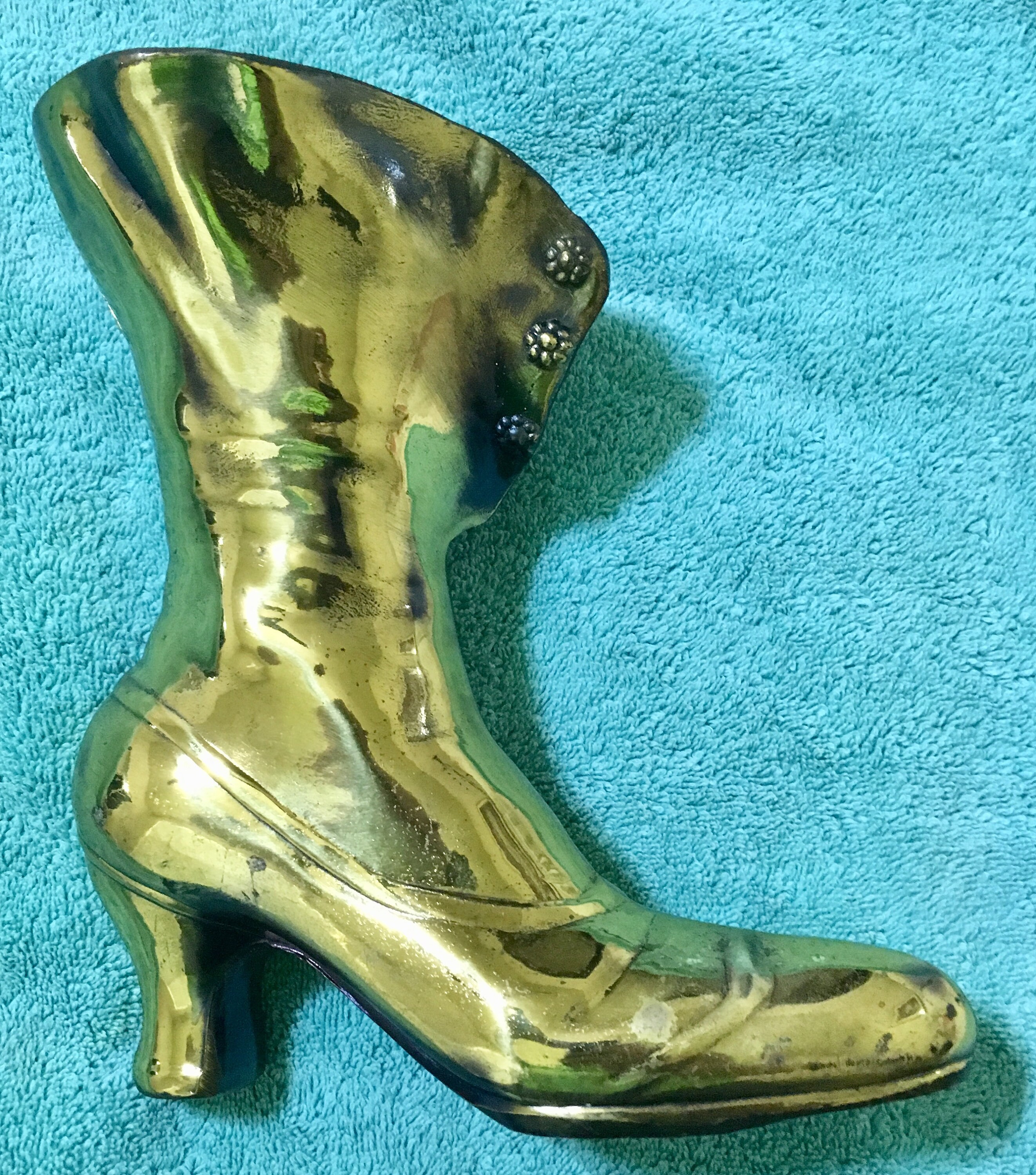 Vintage Solid Brass Victorian Styled Boot Vase