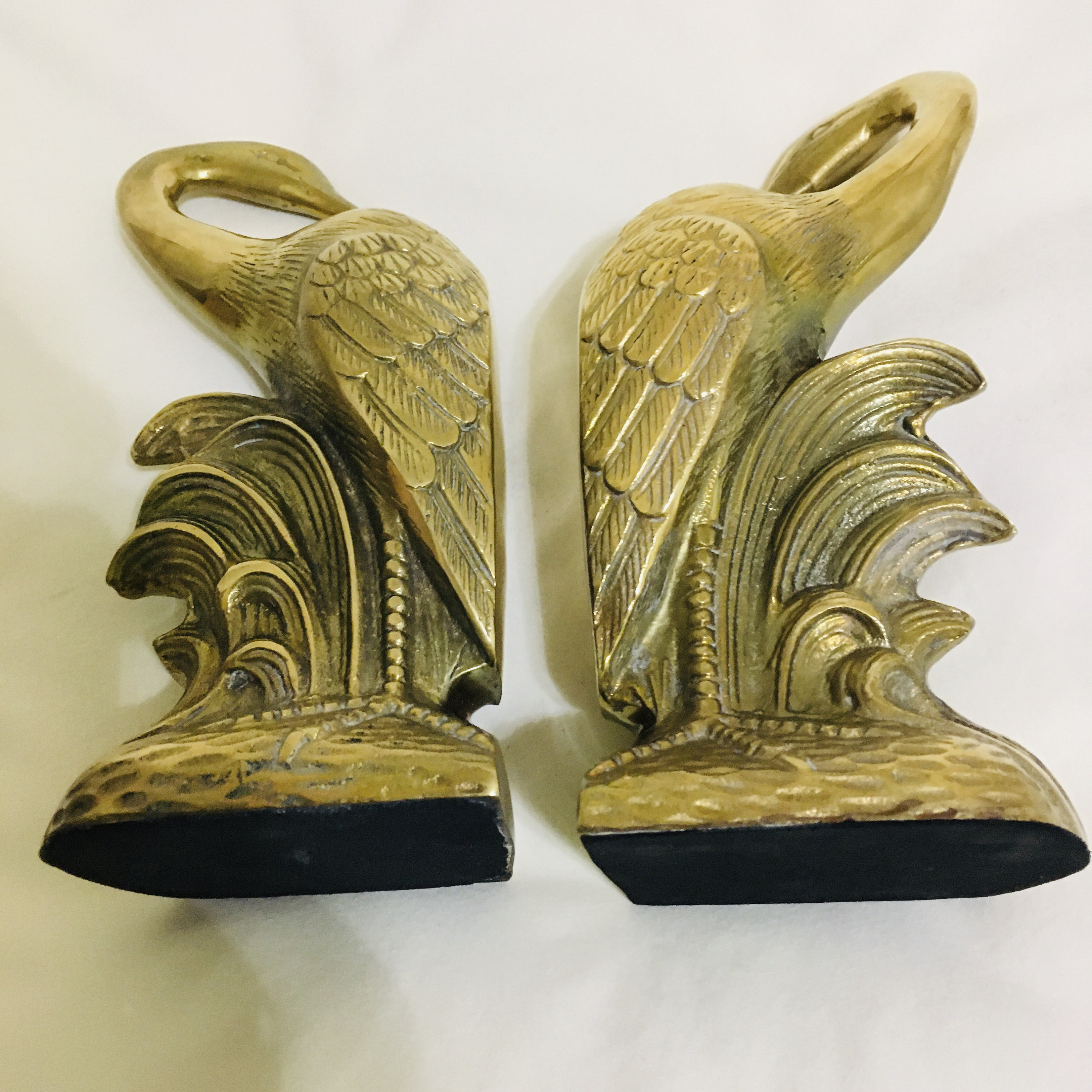 Brass Crane Bookends Vintage MidCentury Modern