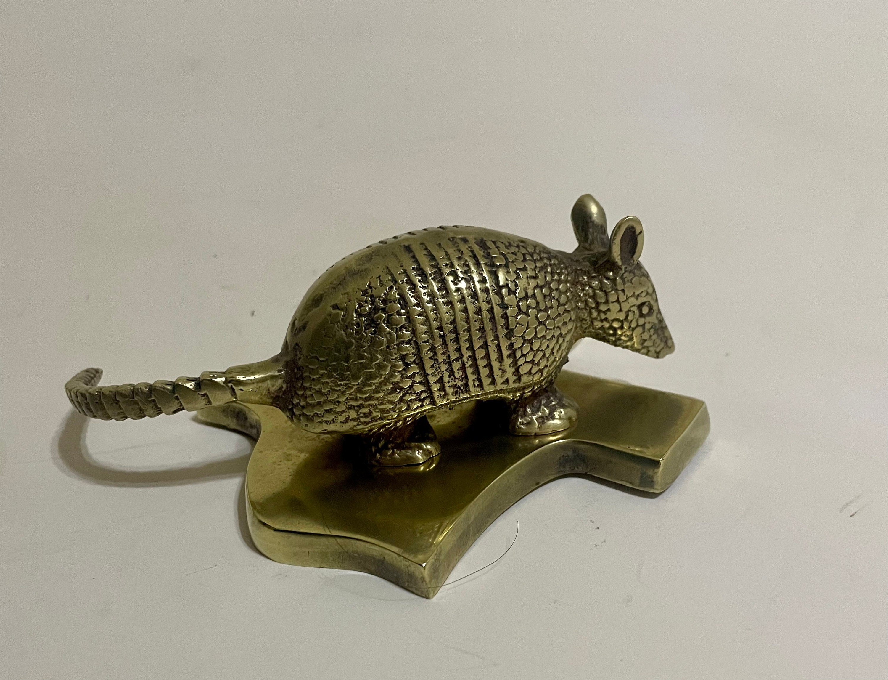 Brass Armadillo Paperweight with Texas Shape Base Made by Russ
