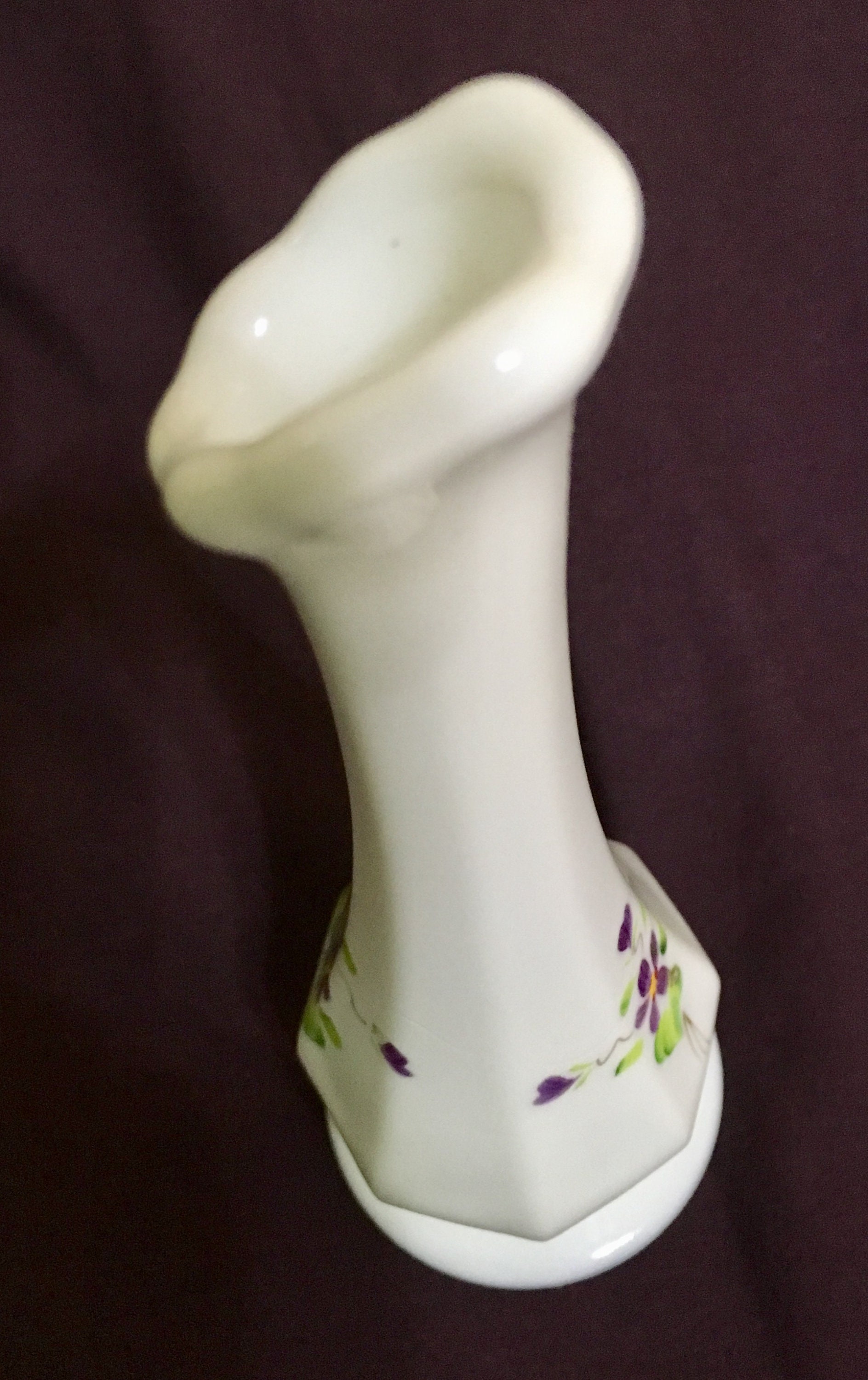 Fenton Art Glass Bud Vase 7 1/2 Milk Glass Hand Painted