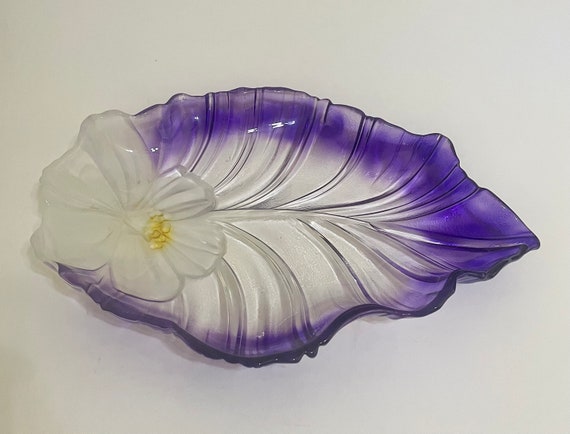 Large Walther Glass Leaf Shaped Glass Tray 18.25" x 12"