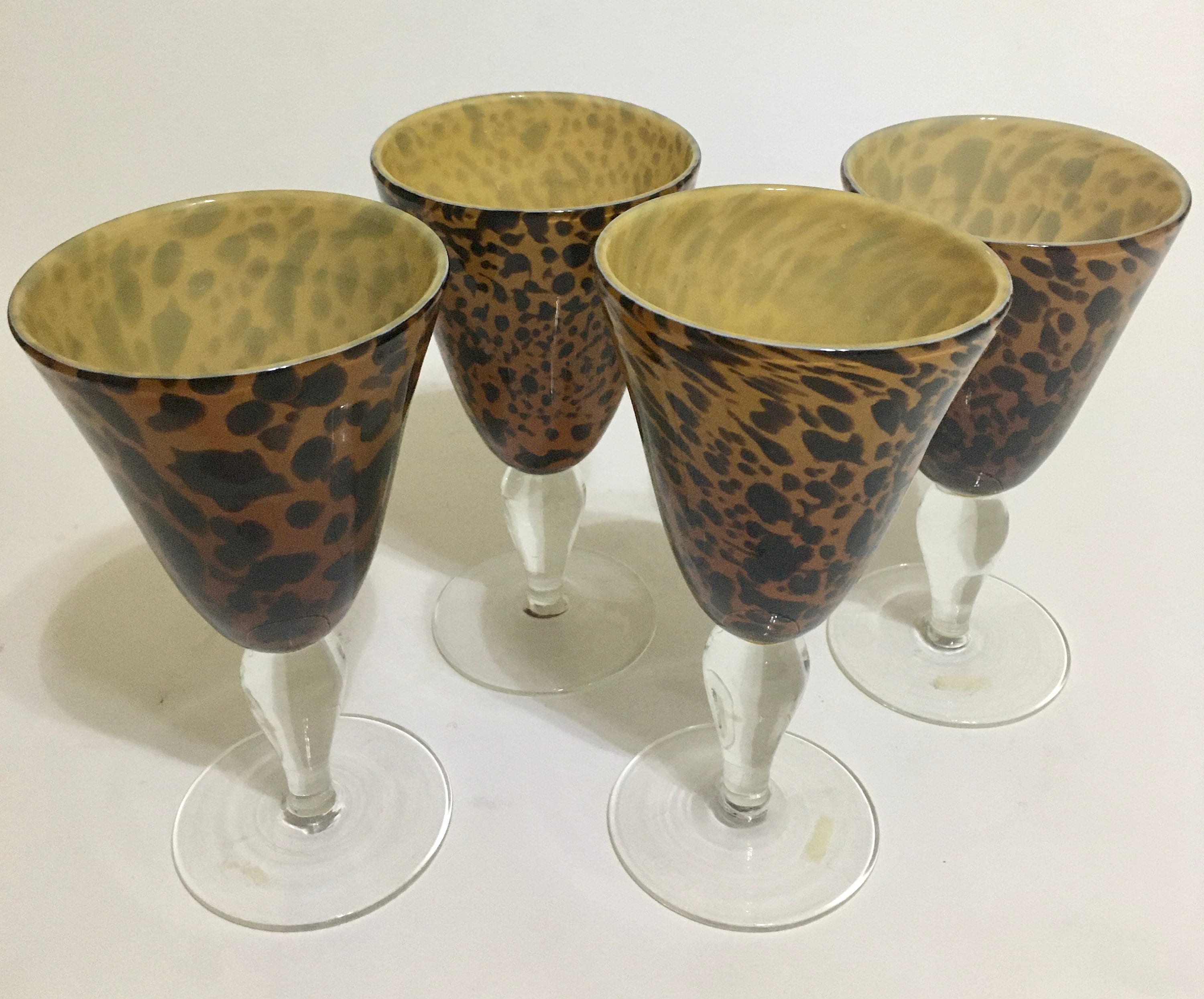 Amici Safari Water Goblet with Leopard Print Design, Set of 4, Clear
