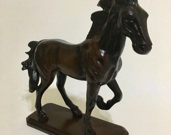 ヴィンテージアラビア馬ブロンズ彫刻：大理石ベースホーム