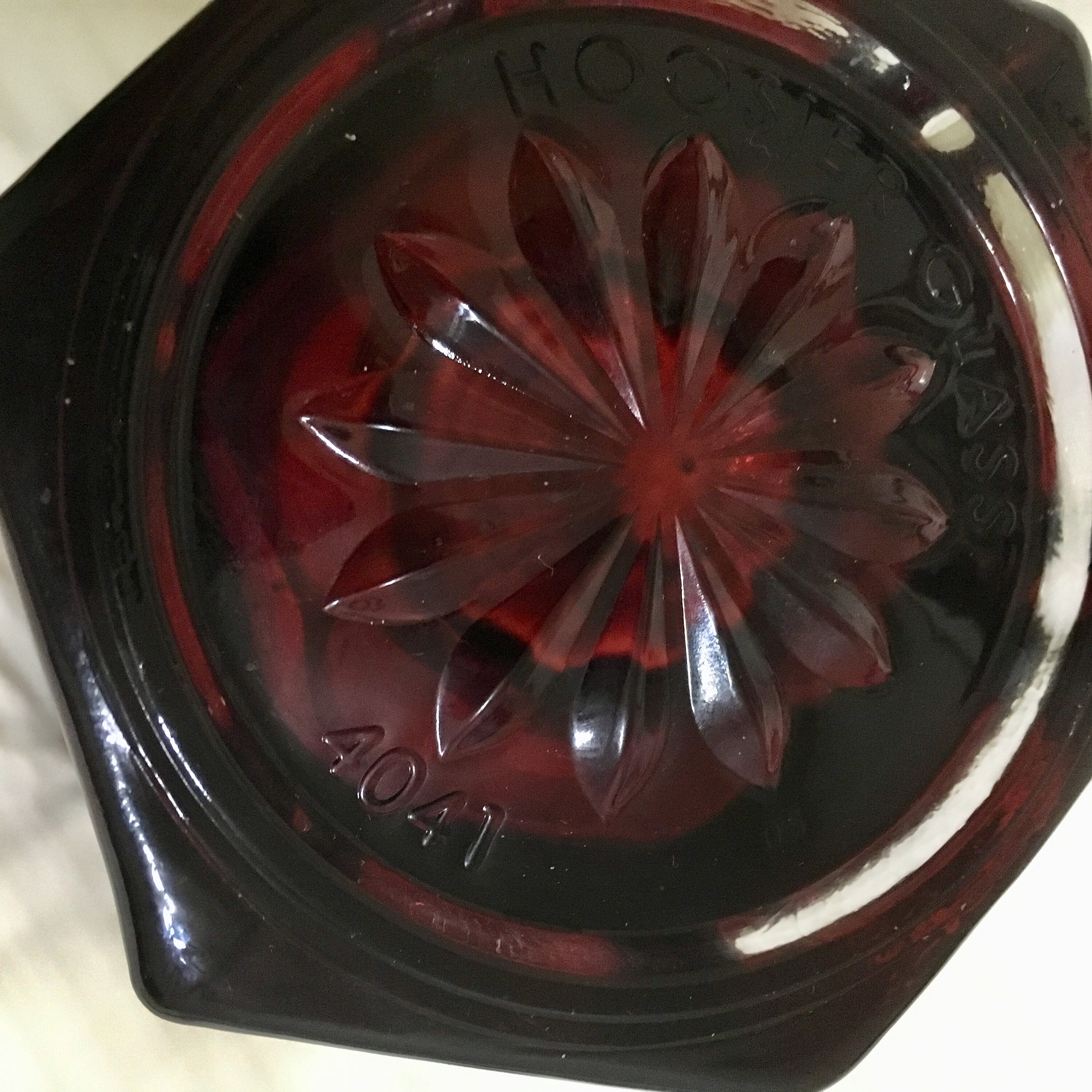 Hoosier Glass Ruby Red Tall Glass Vase, 4041, Six Sided