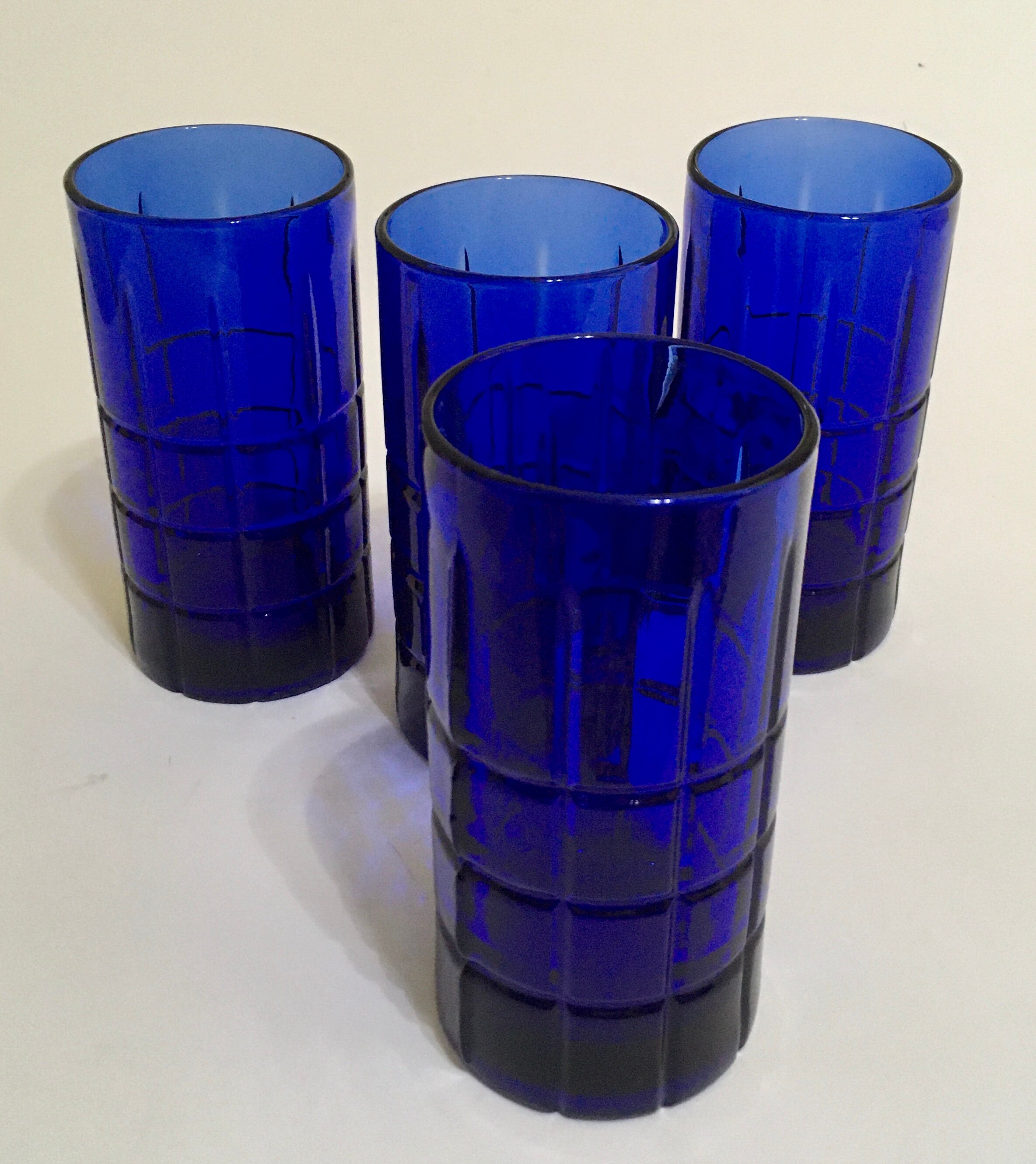 Anchor Hocking Tartan Manchester Cobalt Blue Flat Iced Tea 6 1/8 Set of 4