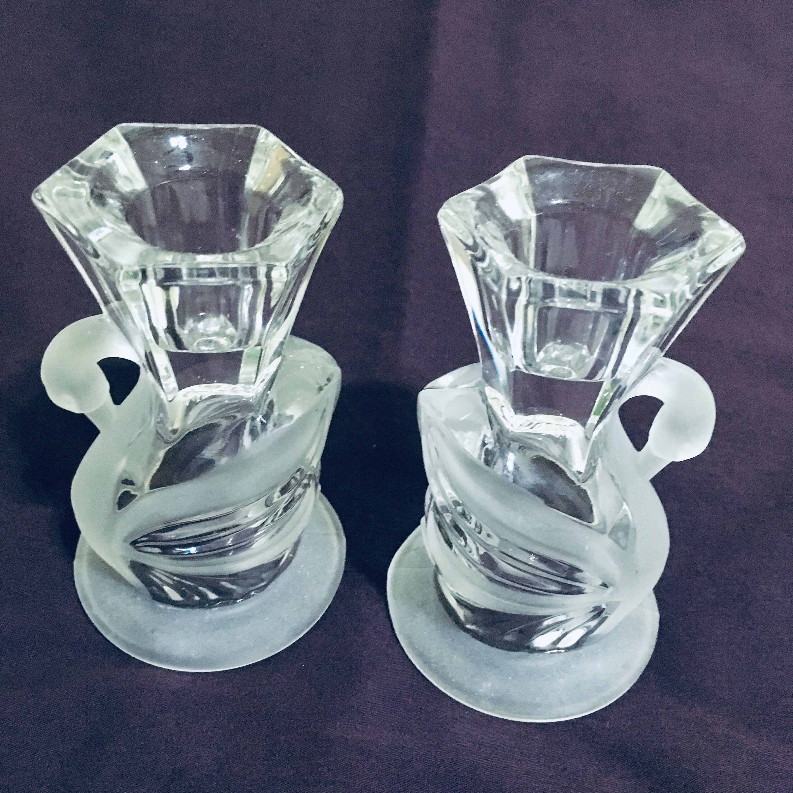 PartyLite Crystal Swan Pair, Clear and Frosted Candle Holders