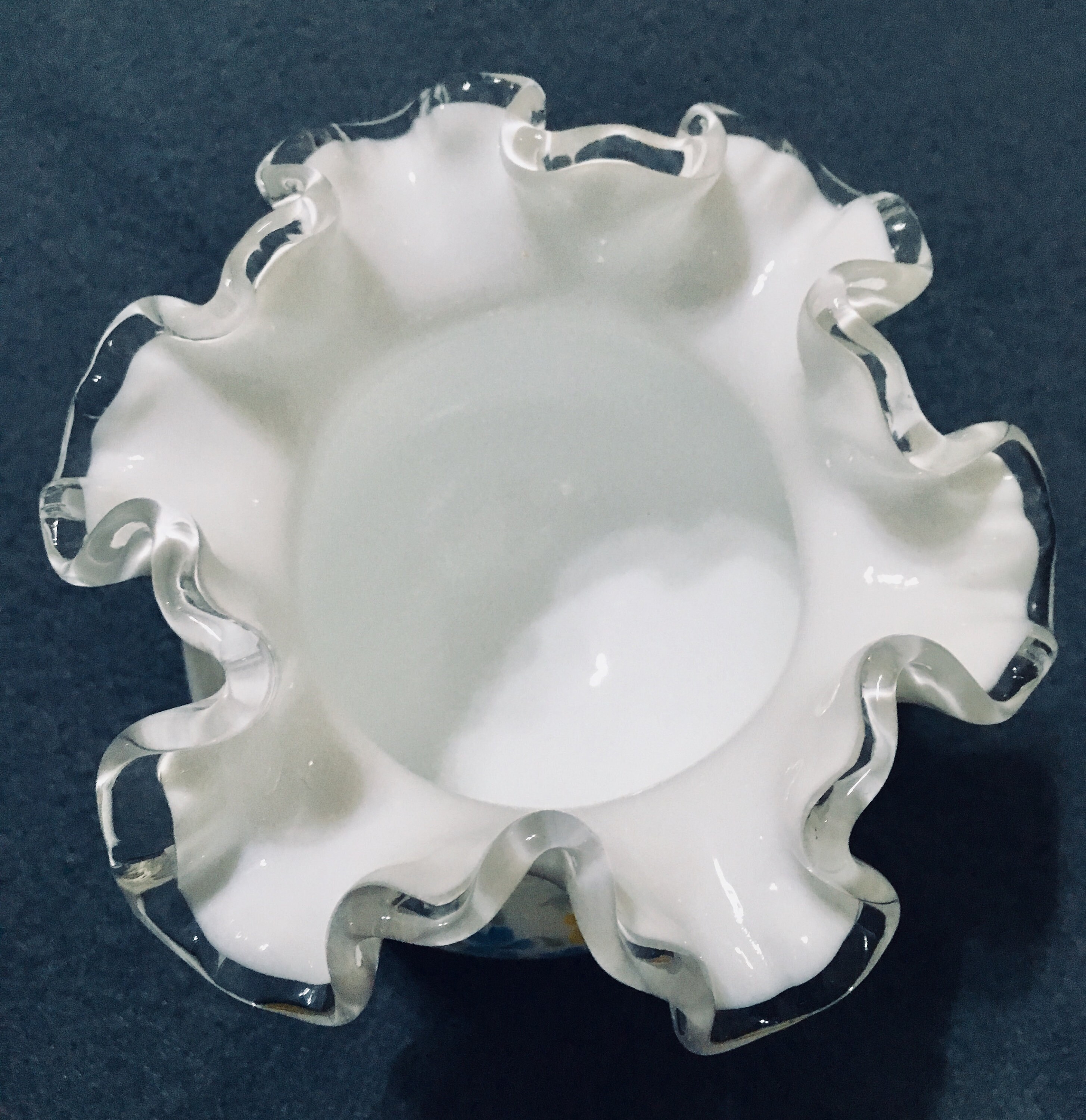 Fenton Hand Painted Glass Vase, Ruffled Top