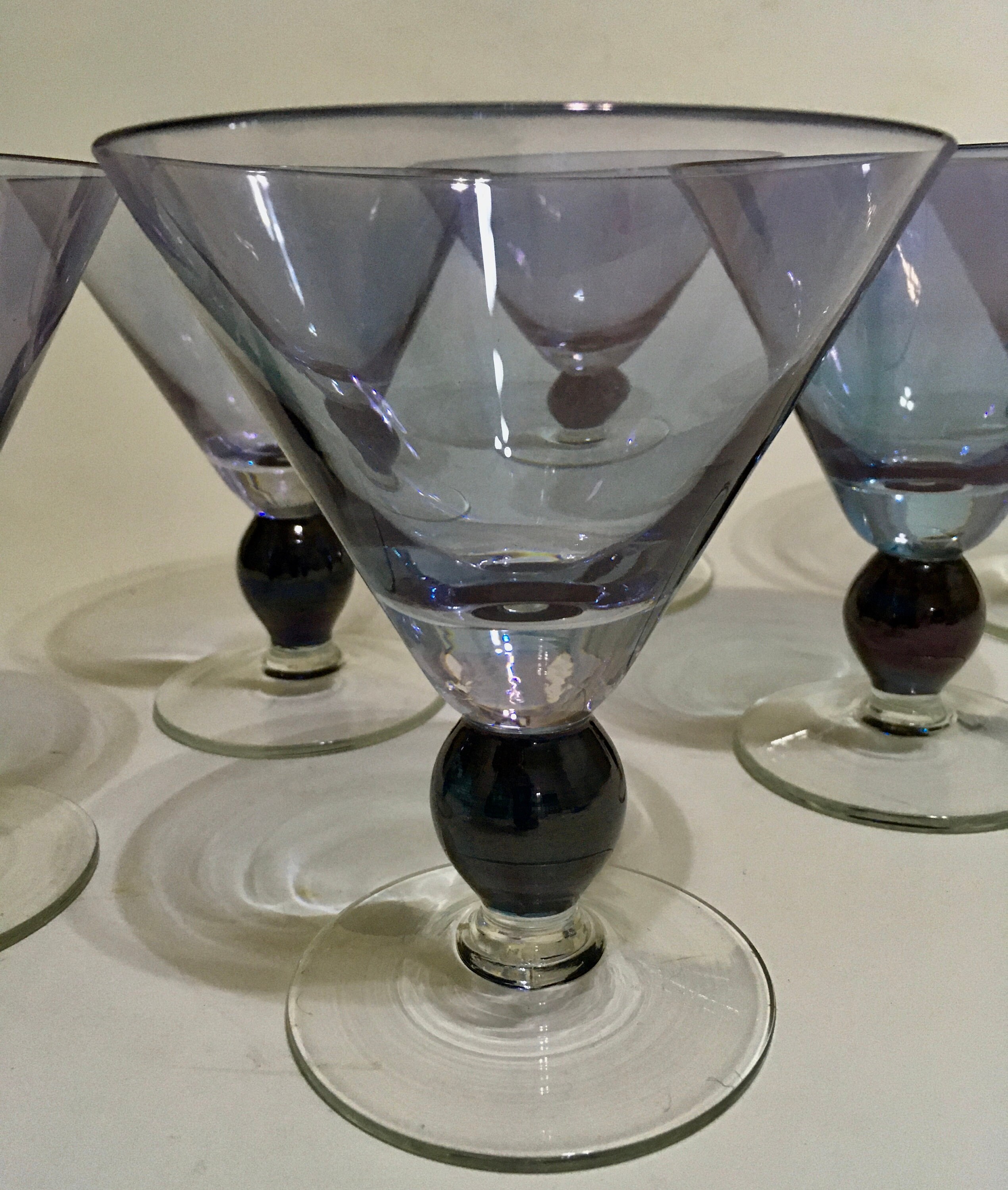 Krosno Poland Crystal Stemware Goblet Barware Iridescent Light Blue with Dark Carnival Ball Stem