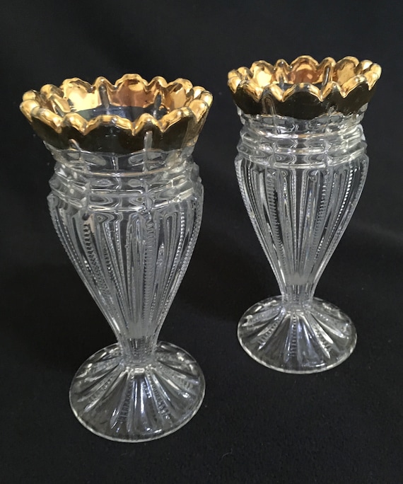 Bryce Higbee and Company EAPG Paris 1900 AKA Roughneck Zipper Cross Vases Set of 2