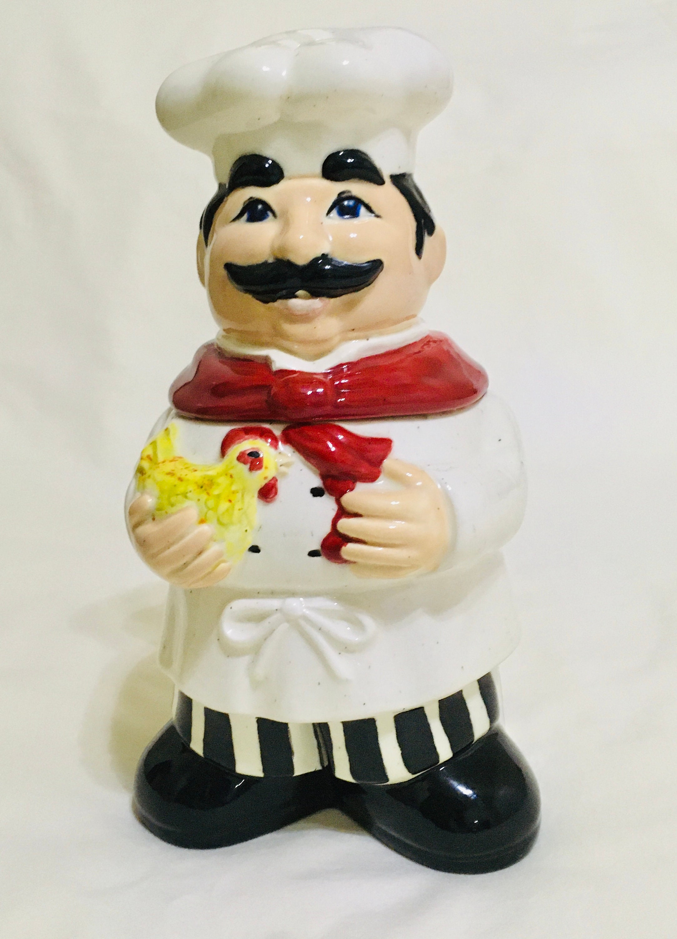 Ceramic Chef holding Chicken Lidded Jar Cookie Jar Canister