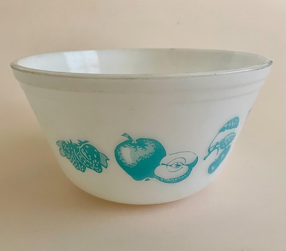 Federal Glass Fruit Fare Turquoise/Aqua Mixing Bowl Oven Ware
