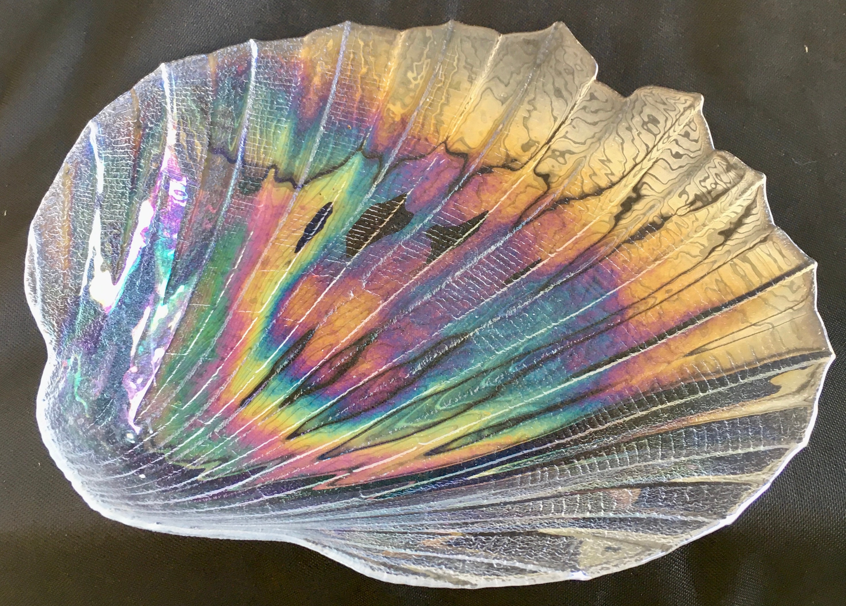 Sea Shell Shaped Iridescent Glass Serving Platter 12