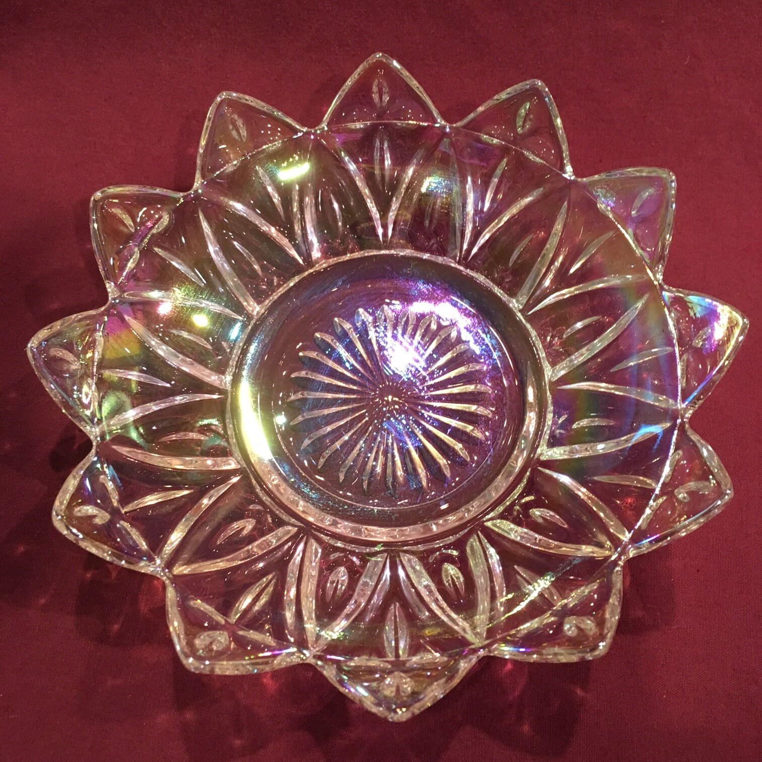 Federal Glass Iridescent Round Petal Bowl 5 1950s