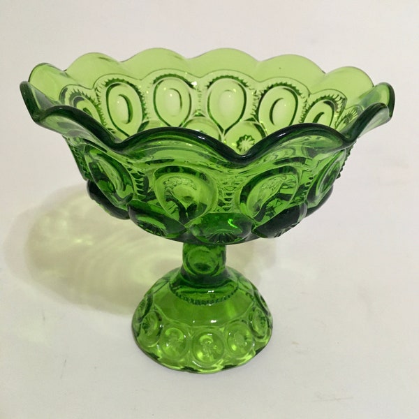 L.E. Smith Moon and Stars Green Compote 6 5/8"H x 8"W