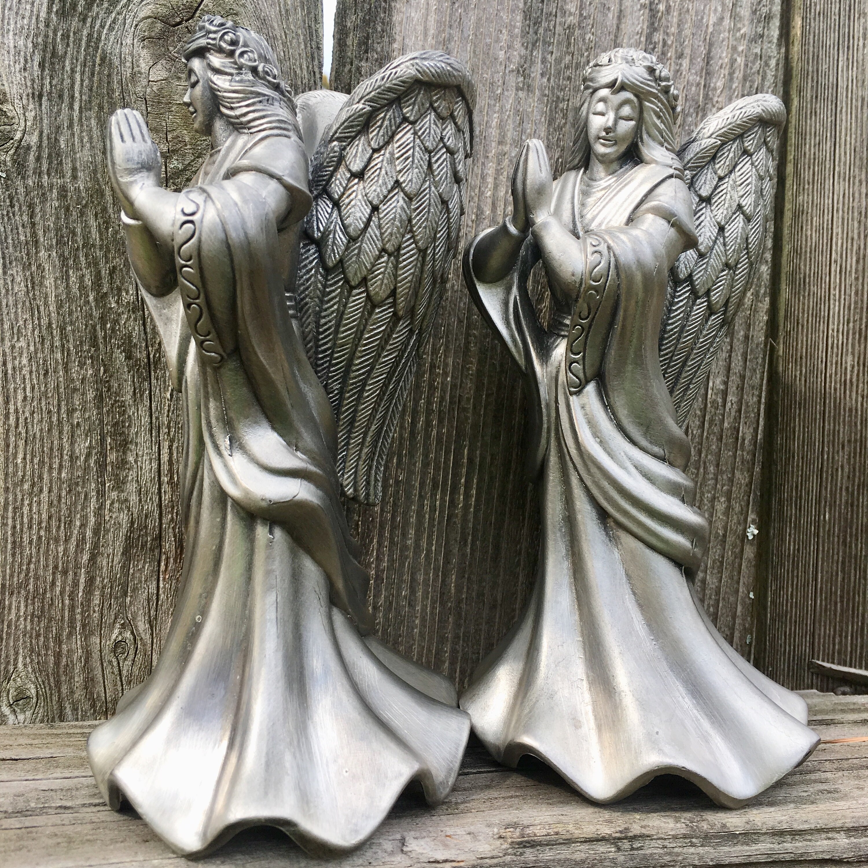 Pewter Pair of Angel Candle Holders