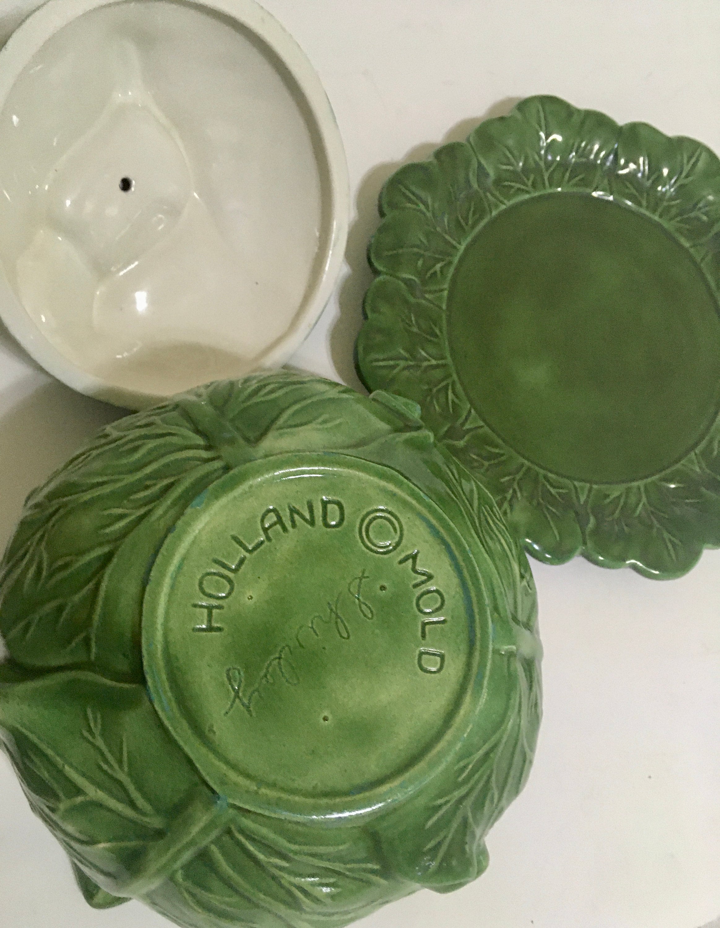 Holland Made Green Cabbage Tureen with Bottom Plate Vintage Cabbageware