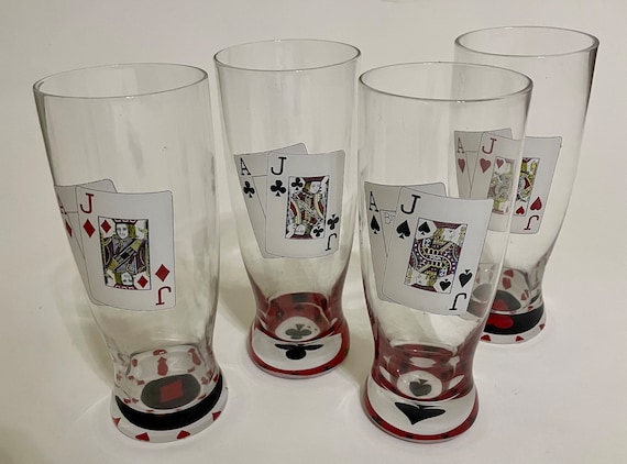 Card Theme Tall 7.5 inch Beer Glasses  Set of 4