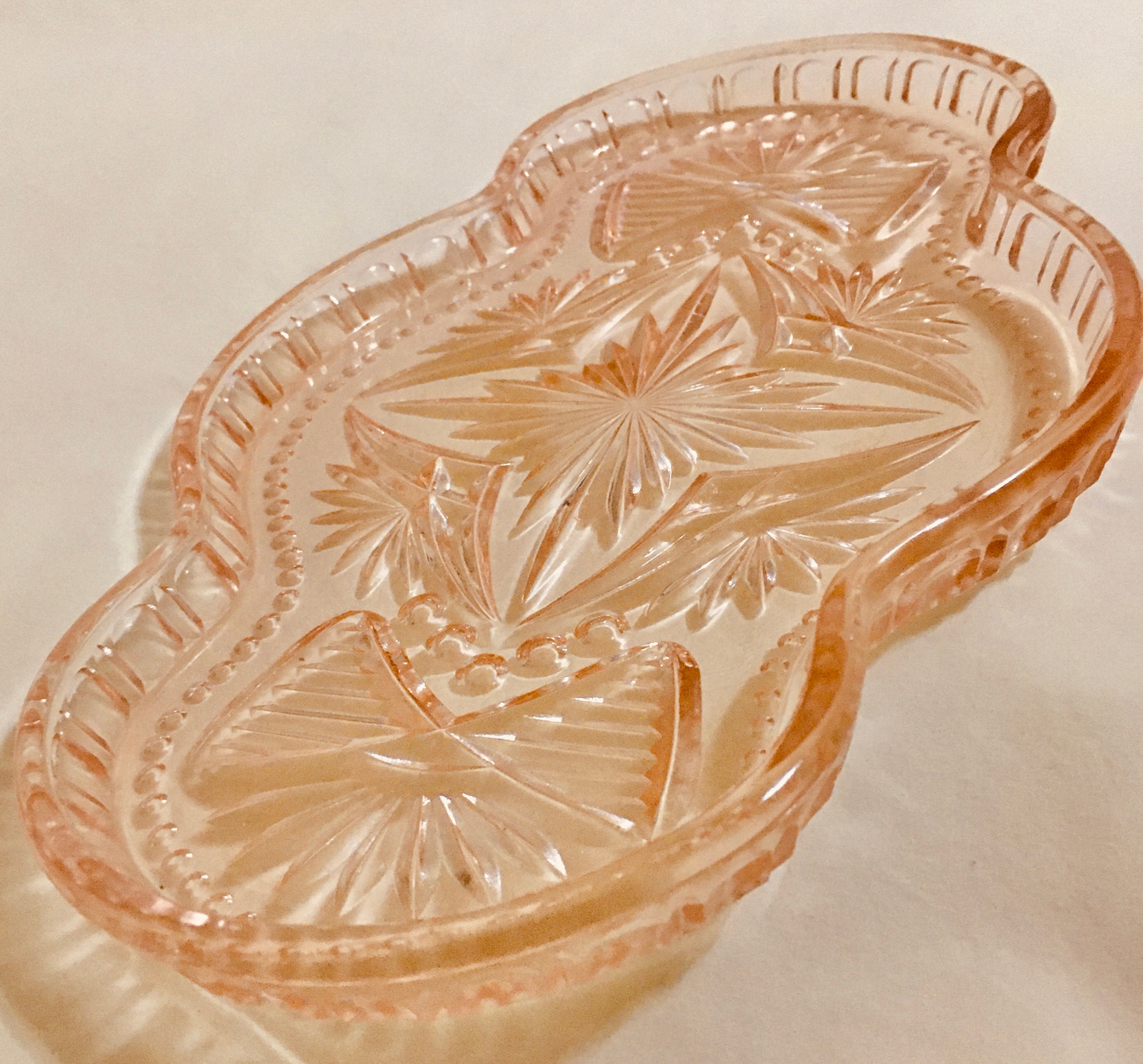 Vanity Tray in Depression Glass Peachy Pink in color