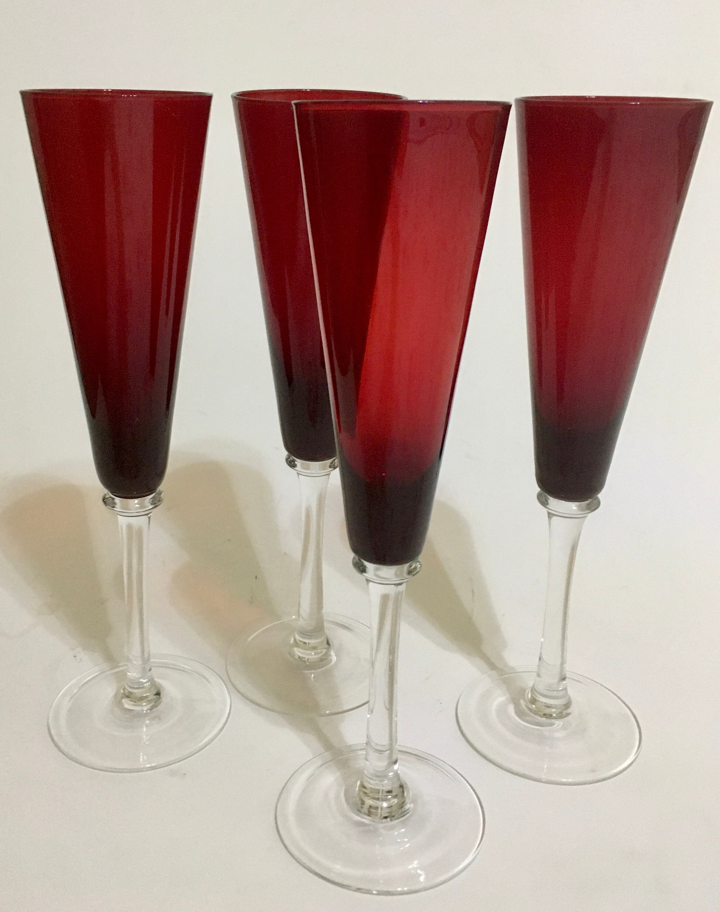 Vintage Ruby Red Champagne Flutes Tall 9.75 Set of Four