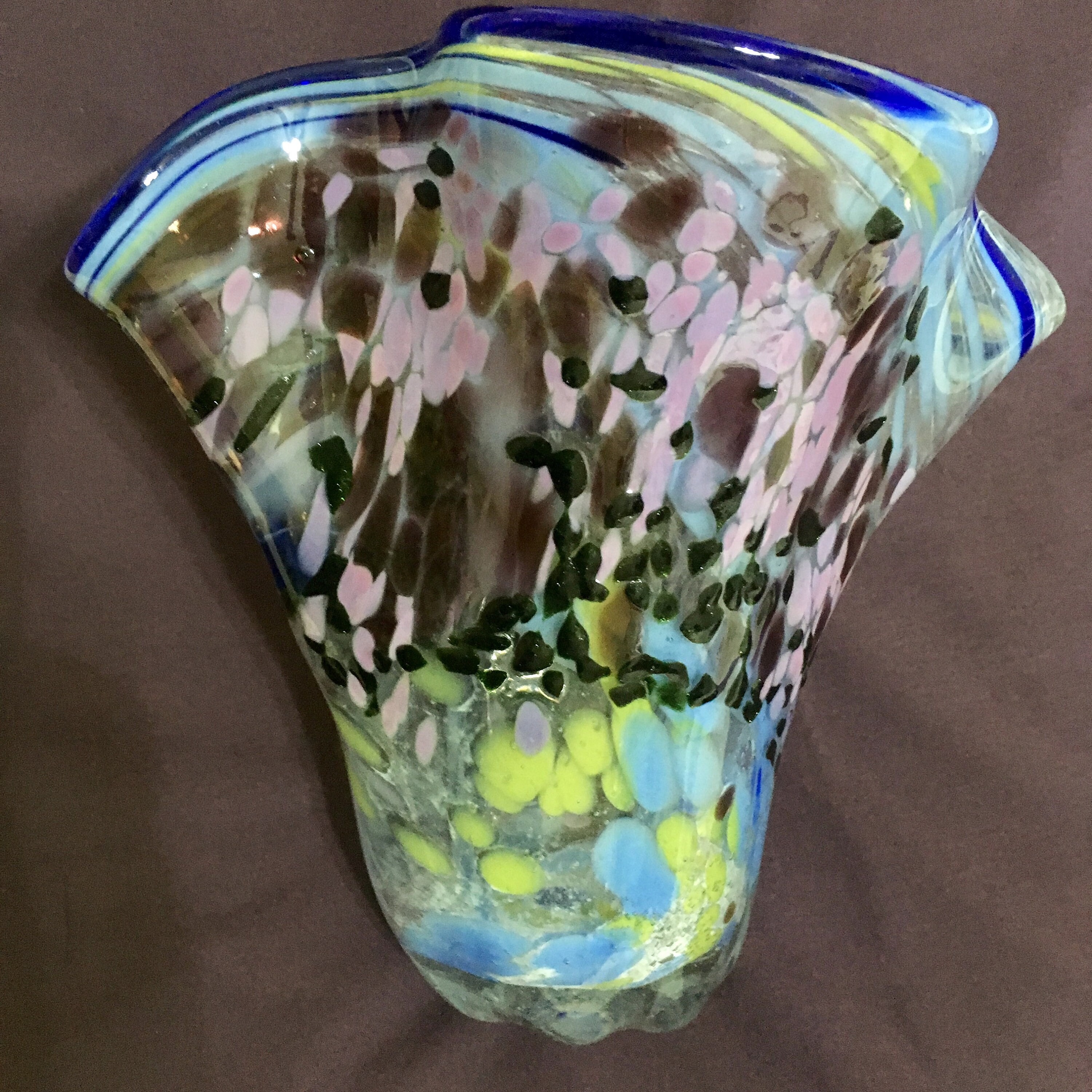 Murano Style Multicolor Handkerchief Vase 8 Inch