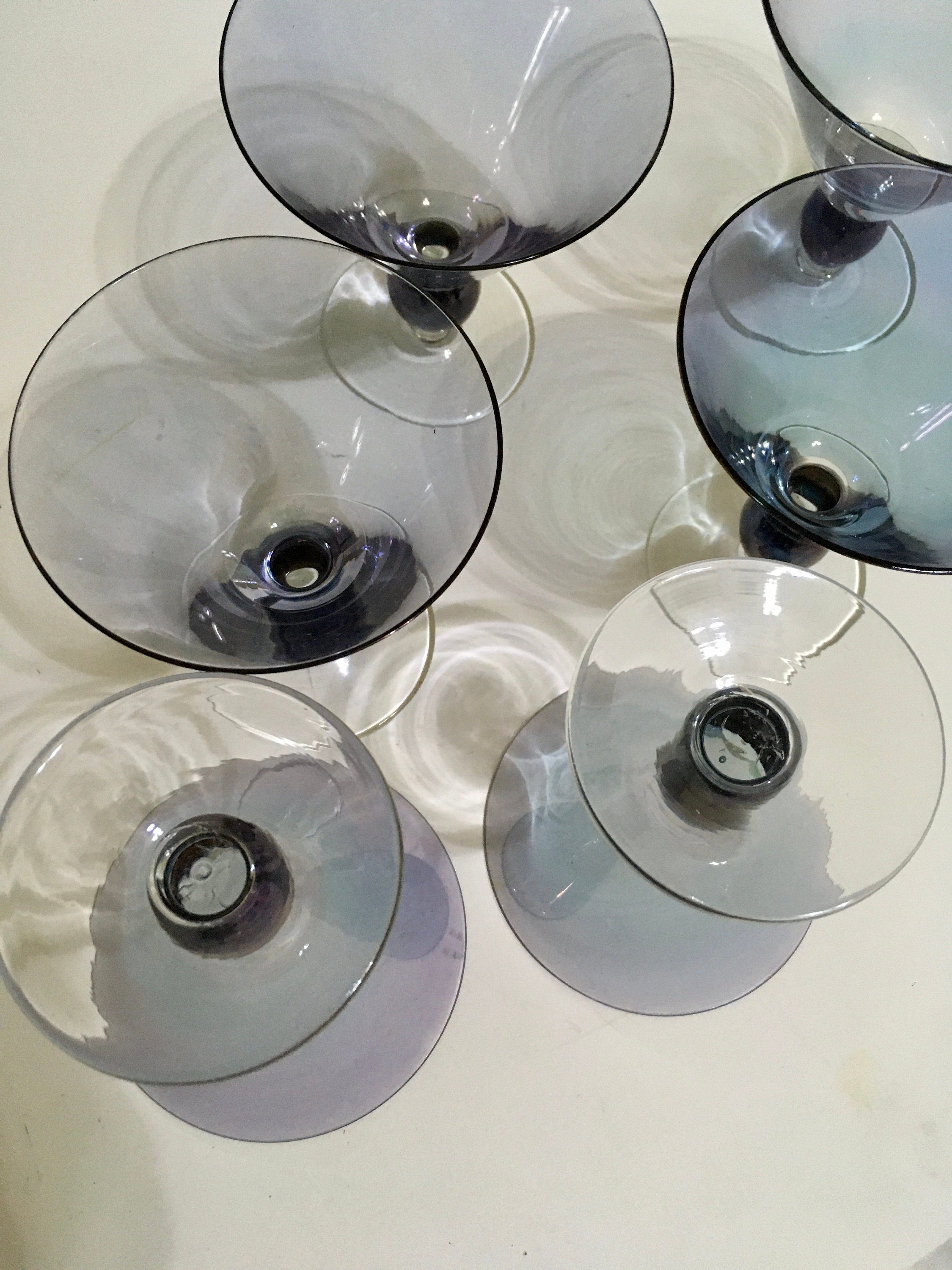 Krosno Poland Crystal Stemware Goblet Barware Iridescent Light Blue with Dark Carnival Ball Stem