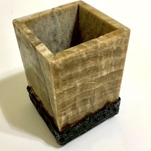 Marble Candle Holder  Tealight Votive Hurricane Four Sided with Ornate Holder