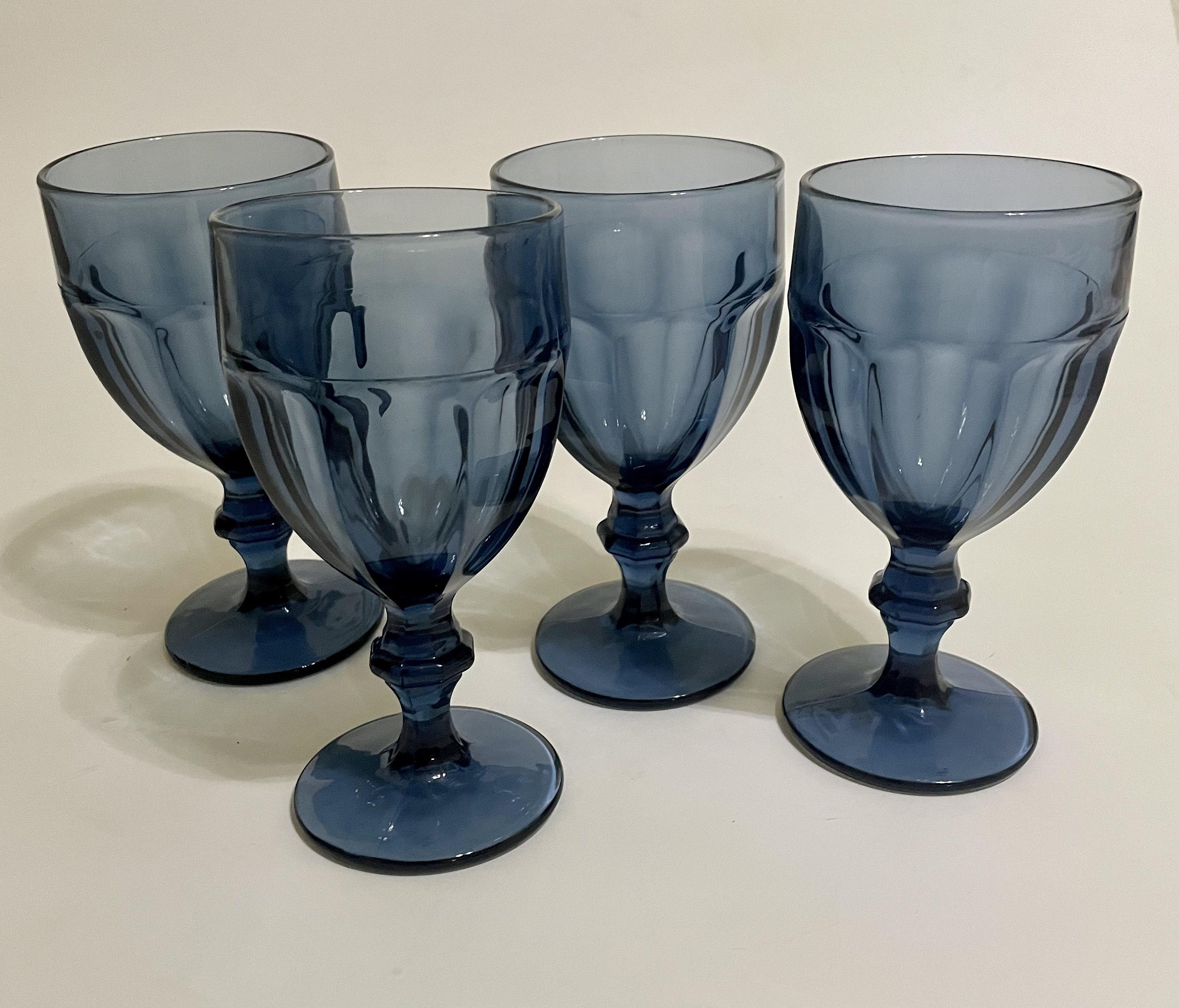 Libbey Gibraltar Duratuff Dusky Blue Water/Wine 6 3/4” Glasses Set of Four