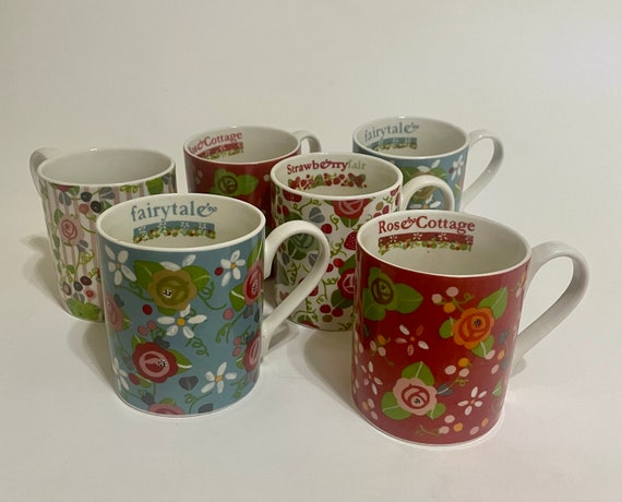 Julie Dodsworth Vintage Floral Mugs  Set of Six Queen Collection Fine China